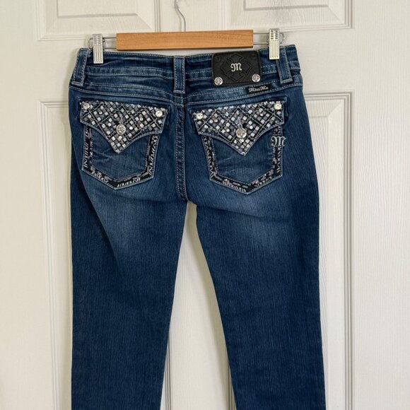 Miss Me Jeans Womens 27 Blue Signature Skinny Embellishment Rhinestone Y2K Boho - Picture 4 of 14